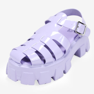 Sandalias cangrejeras lila con plataforma