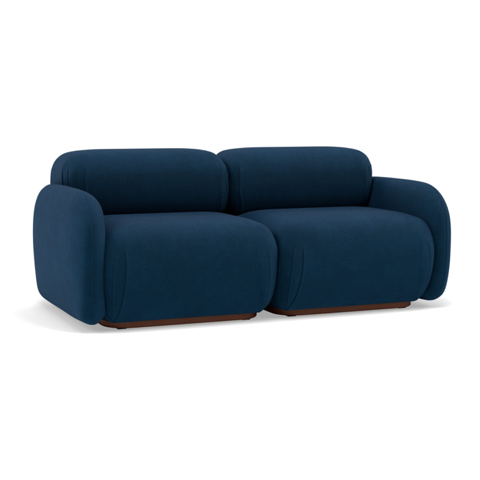 Penelope - canapé droit modulable 2 places en velours texturé - Bleu