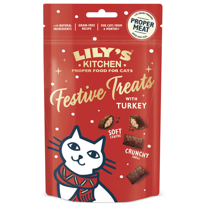 Lot de 10 - Lily’s Kitchen Friandises de Noël à la dinde pour chats 60g