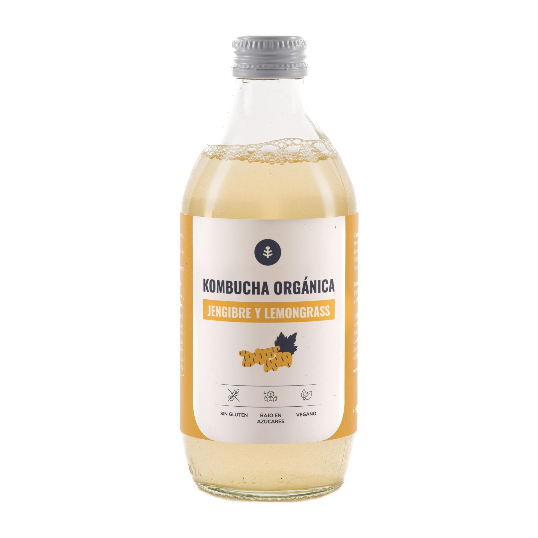 PLANETA HUERTO | Kombucha ECO de Jengibre y Lemongrass 330 ml – Bebida Probiótica Baja en Azúcar, Naturalmente Fermentada y Refrescante