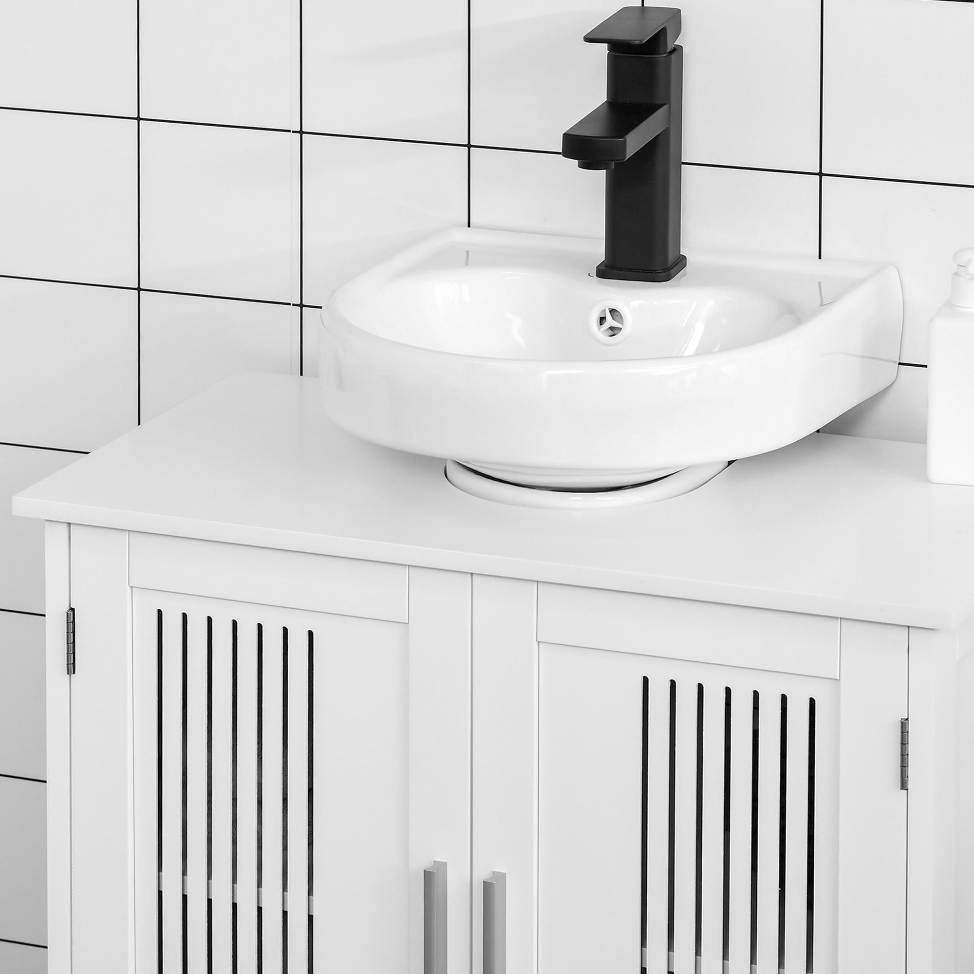 Mueble para Debajo del Lavabo Armario Baño de Suelo de Madera con 2 Puertas Ventiladas y Estante Ajustable Interior Moderno 60x30x60 cm Blanco