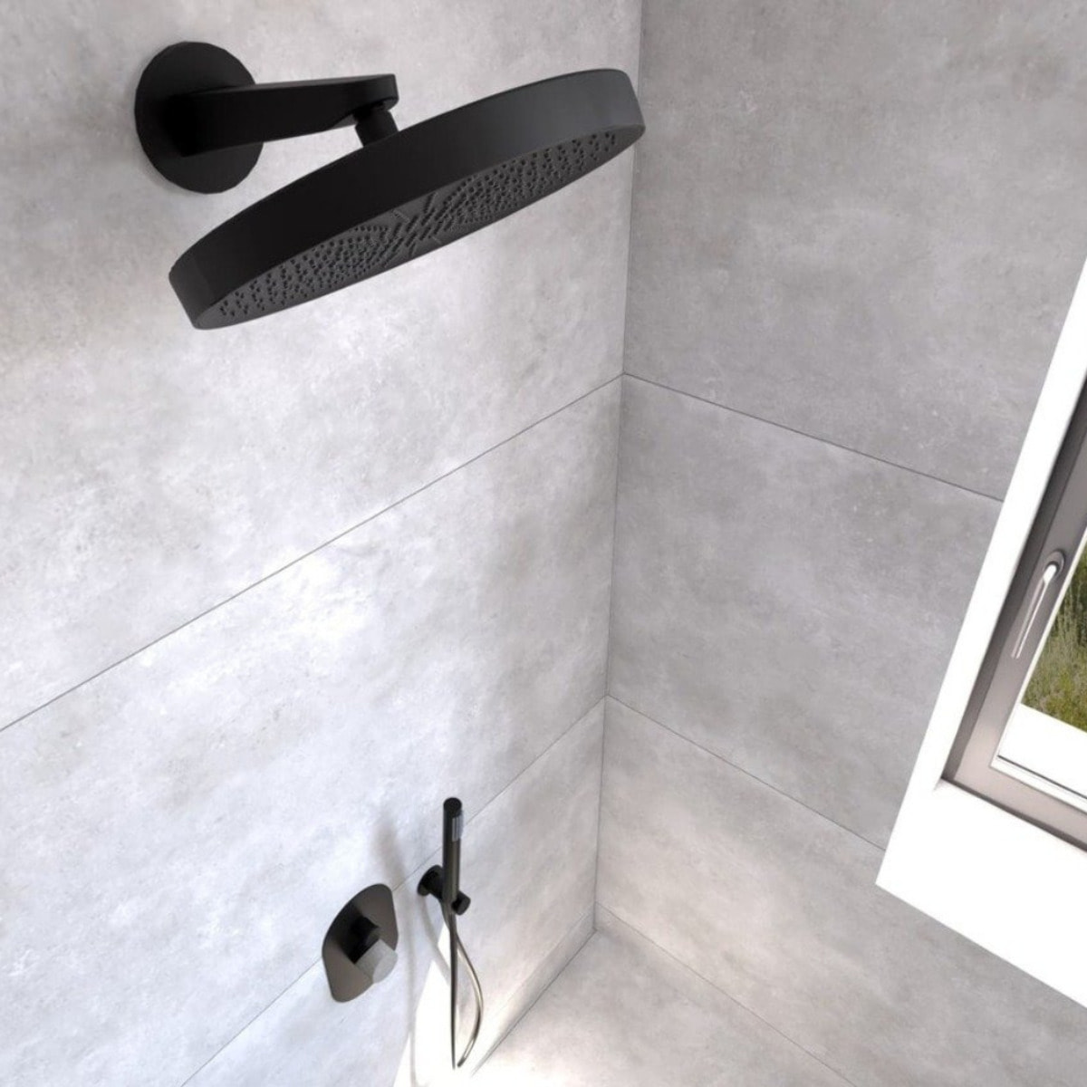 Douche de tête mural 1 jet avec bras de douche, diamètre 30 cm, noir mat (SATBSHS81SETC)