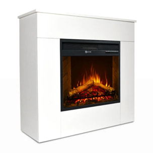 Michelangelo - Camino Elettrico da Terra con Effetto Fiamma 96x90x35 cm In Legno Bianco