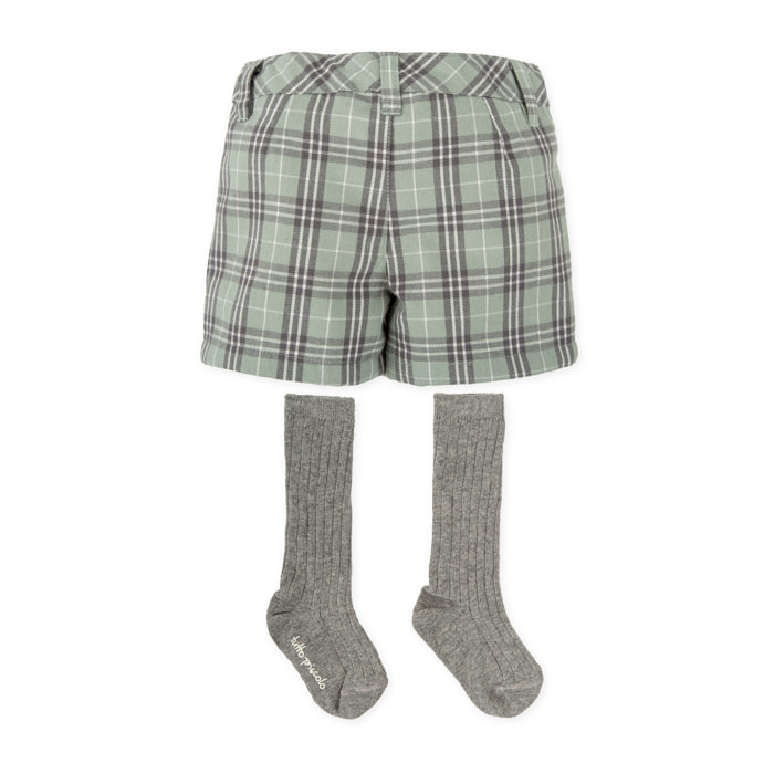 BERMUDA CUADROS Y CALCETINES GRIS - Gris