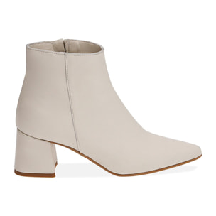 Ankle boots panna in pelle, tacco 6 cm