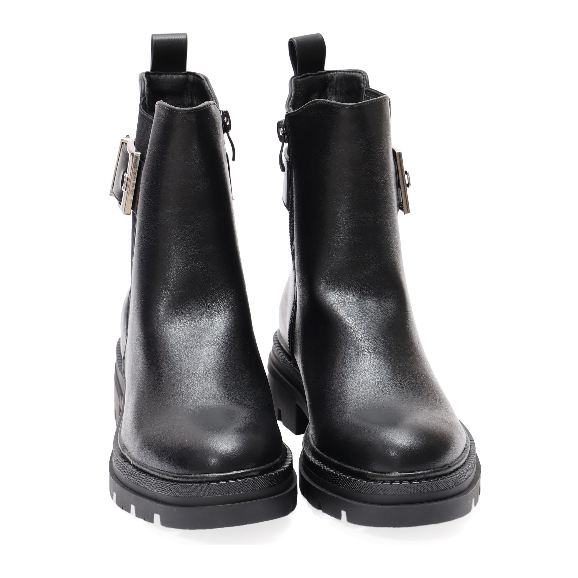 Stivaletto in simil pelle con elastico laterale e fibbia dorata