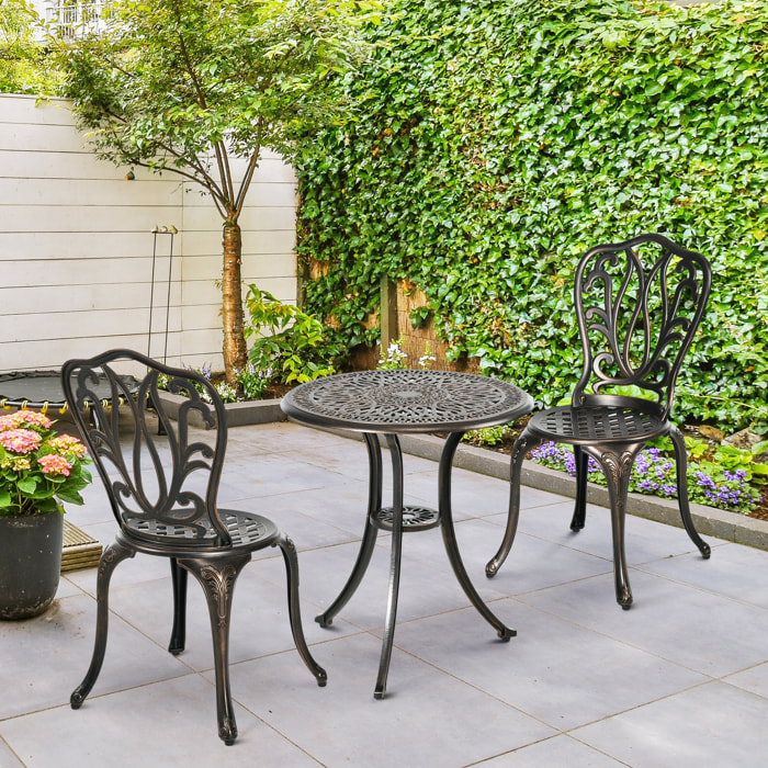 Ensemble salon de jardin 2 places avec table ronde style rétro fonte alu effet bronze antique