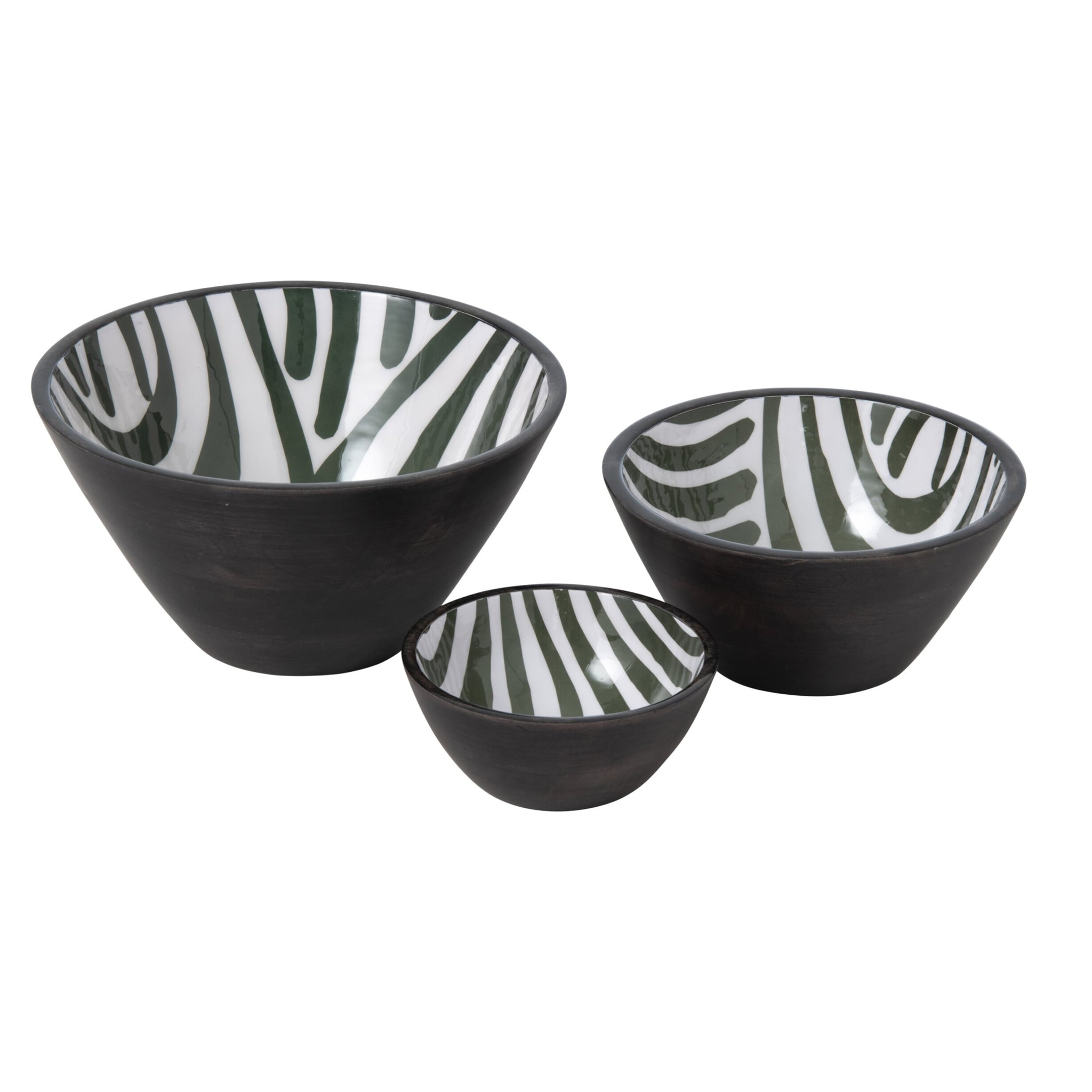 J-Line bols - bois de manguier - vert olive/marron foncé - large - assortiment de 2