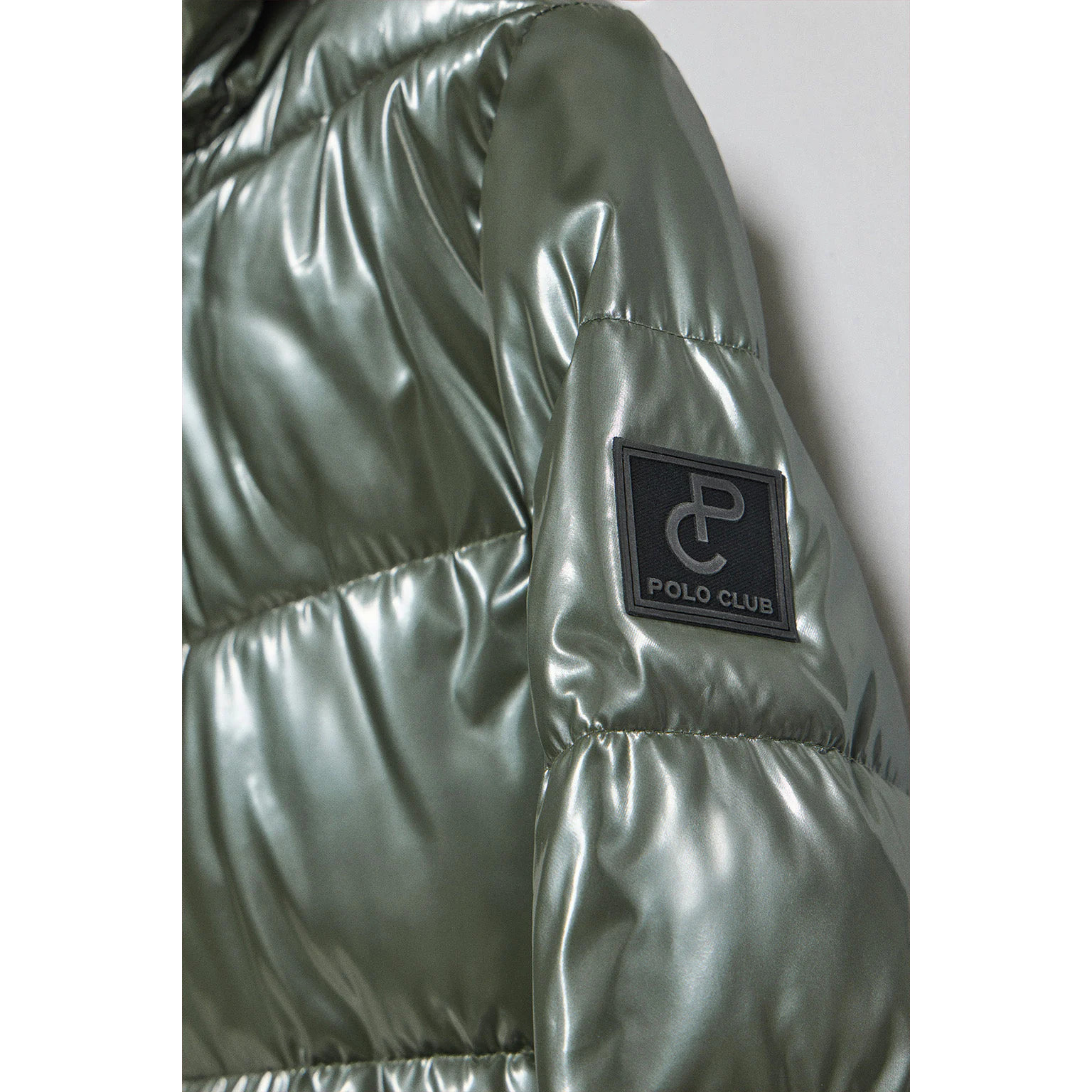 Giaccone Cetele verde metallizzato con cappuccio fisso e particolari Polo Club