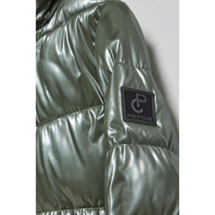 Giaccone Cetele verde metallizzato con cappuccio fisso e particolari Polo Club