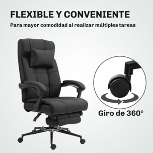 Silla de Oficina Reclinable Silla de Escritorio Giratoria Tapizado en Lino Sintético Altura Ajustable Reposapiés Reposacabezas y Reposabrazos Carga 150 kg para Estudio 66x76x112-120 cm Negro