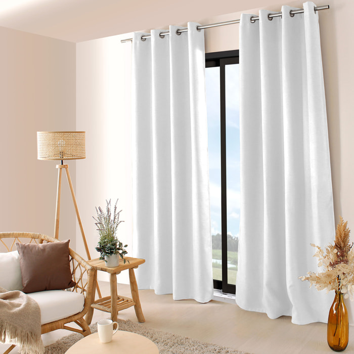 Rideau occultant uni et fileté - Blanc
