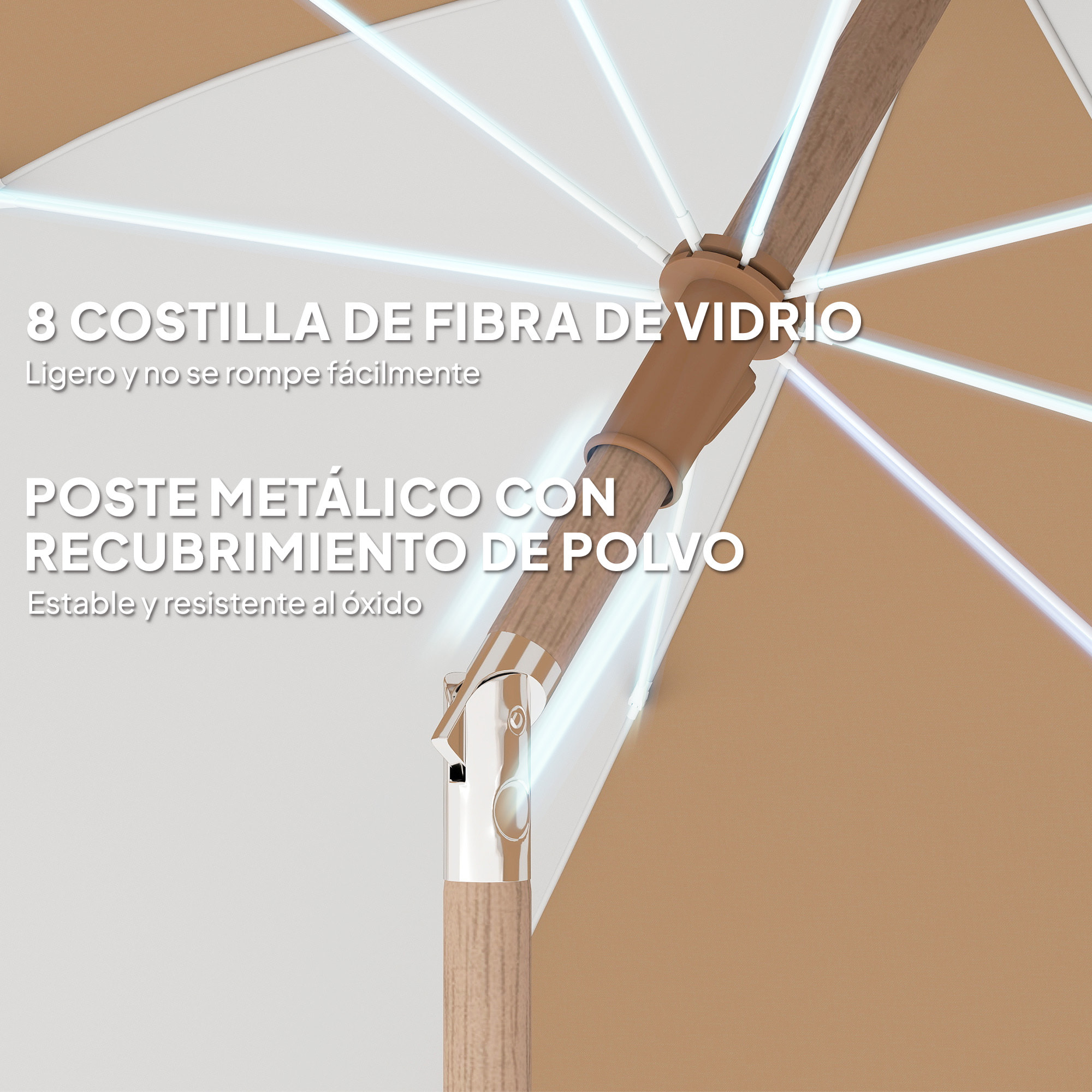 Sombrilla de Playa con Flecos Ø175 cm, Sombrilla de Terraza Exterior con Altura Ajustable, Inclinación 30°, Anclaje Arena, UPF30+ y Bolsa de Transporte, Blanco y Beige