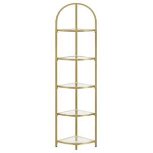 Scaffale angolare di design a arco in oro e vetro