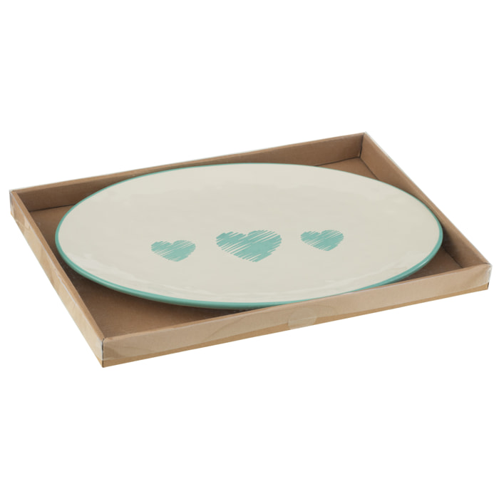 J-Line plat Oval Coeur - céramique - blanc/leu