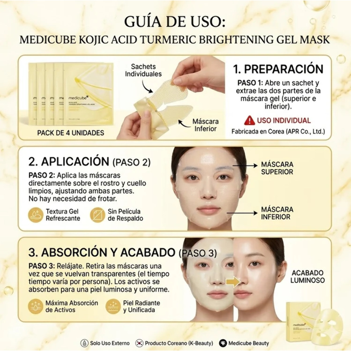 4x Mascarilla facial Kojic Acid Turmeric Brightening Gel Mask Medicube 28 g