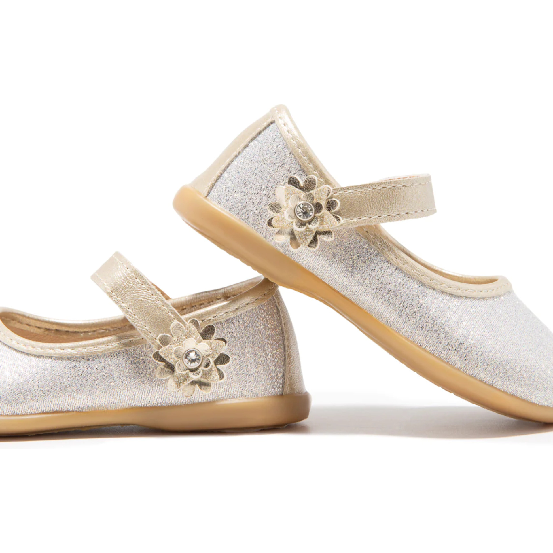 Bailarinas de Bebé Flor Glitter Oro