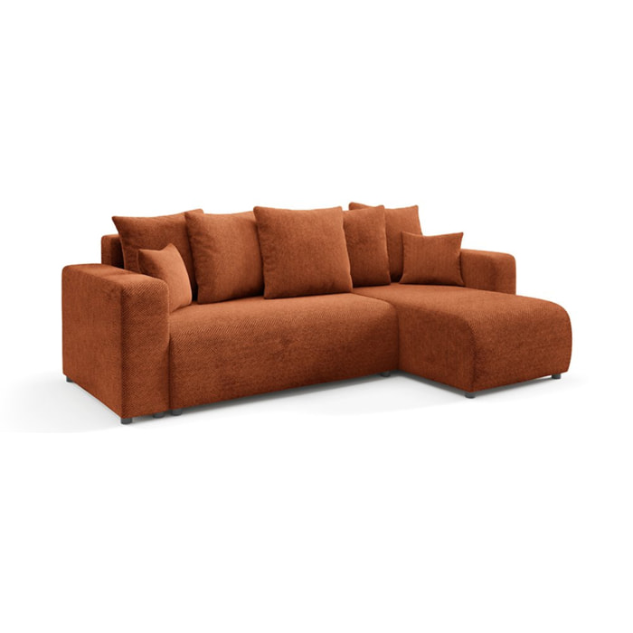 GLORIA - Canapé d'angle droit convertible 4 places en tissu terra