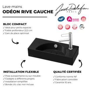 Lave-mains compact 50 cm Odéon Rive Gauche 1 trou de robinetterie à droite Noir satiné avec bonde