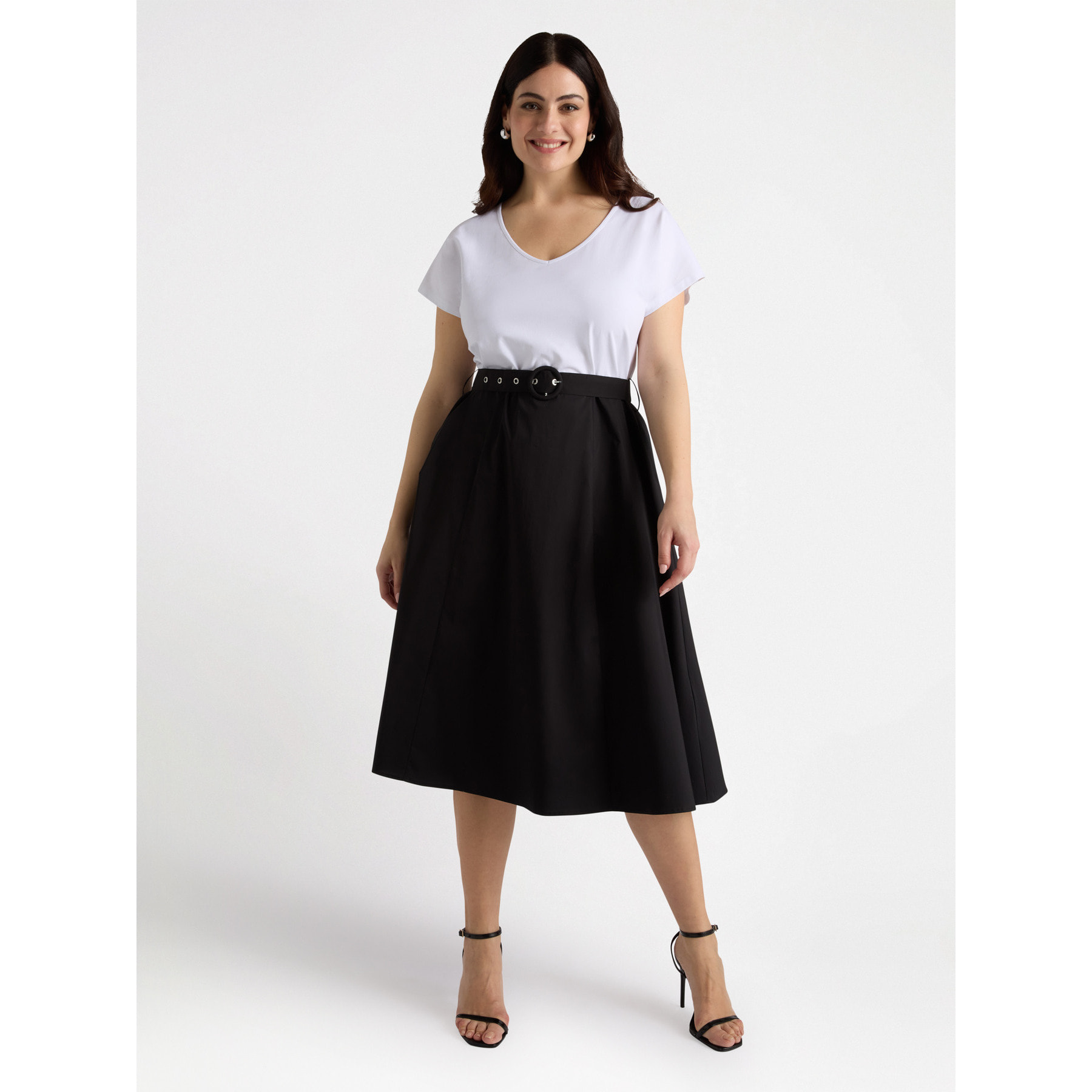Fiorella Rubino - Vestido bimateria blanco y negro - Negro