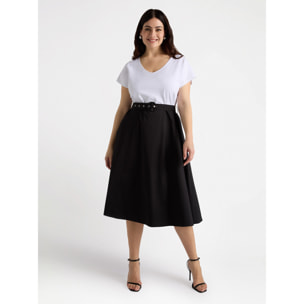 Fiorella Rubino - Vestido bimateria blanco y negro - Negro