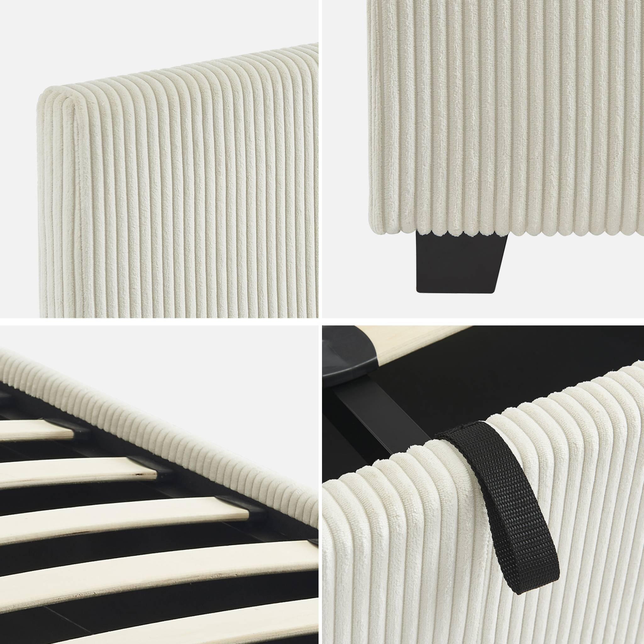 Lit coffre sommier à lattes tête de lit 140 x 190cm velours côtelé (grosse côte) AVALON