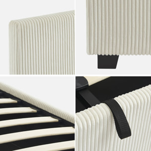 Lit coffre sommier à lattes tête de lit 140 x 190cm velours côtelé (grosse côte) AVALON