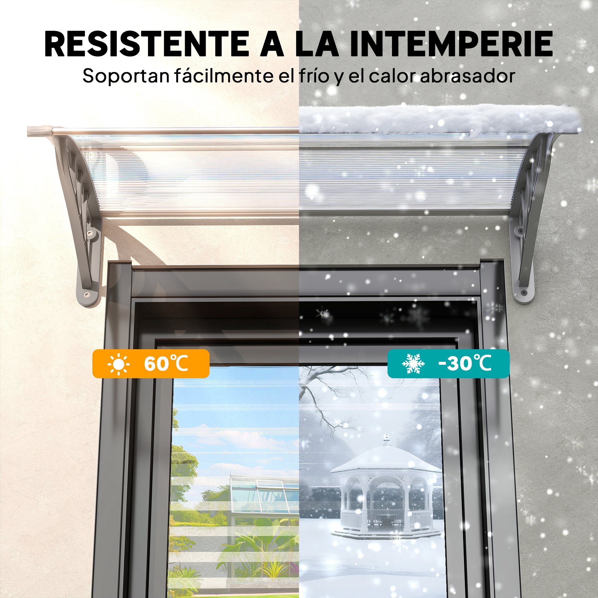 Marquesinas Exterior para Puertas y Ventanas, 100x75 cm, Tejadillo de Protección contra Sol y Lluvia, con Cubierta de Policarbonato, Barra de Aluminio, Transparente