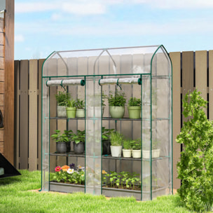 Invernadero Pequeño de 3 Niveles, Invernadero de Exterior con 2 Puertas Enrollables, Marco de Acero y Cubierta de Plástico Anti-UV para Cultivar Plantas, Flores, 143x46x165 cm, Transparente