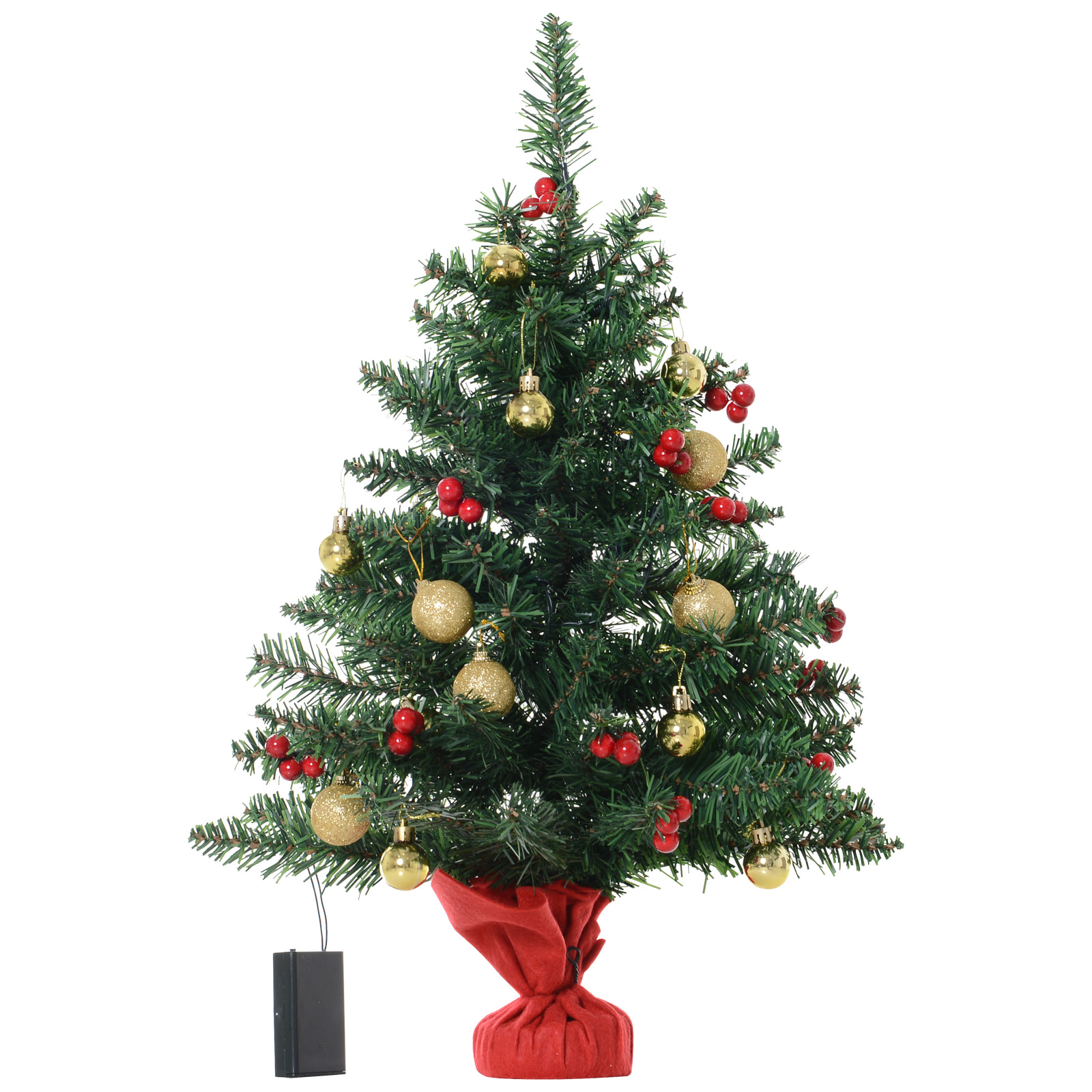 Homcom Albero di Natale Mini con 15 Led Bianchi Caldi e Decorazioni Verde 60cm