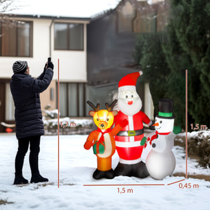 Papá Noel Inflable 150 cm con Reno y Muñeco de Nieve Decoración de Navidad Inflable con Luces LED Inflador Eléctrico para Exterior Jardín Césped