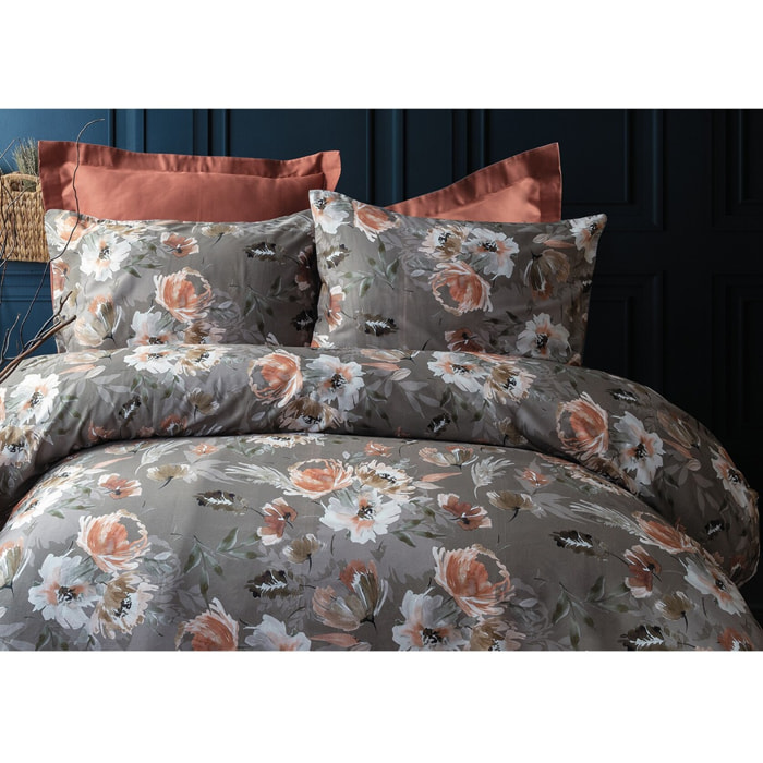 Parure housse de couette 240x220 cm et 2 taies d'oreiller 63x63cm satin de coton imprimé