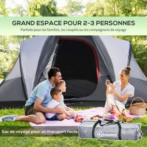 Tente de camping 2-3 personnes - fenêtres à mailles double couche - sac de transport - dim. 355L x 190l x 170H cm - polyester gris