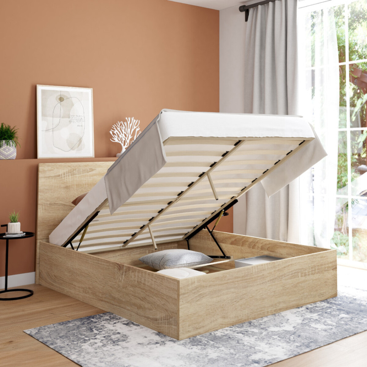 Lit coffre Sicile effet bois naturel