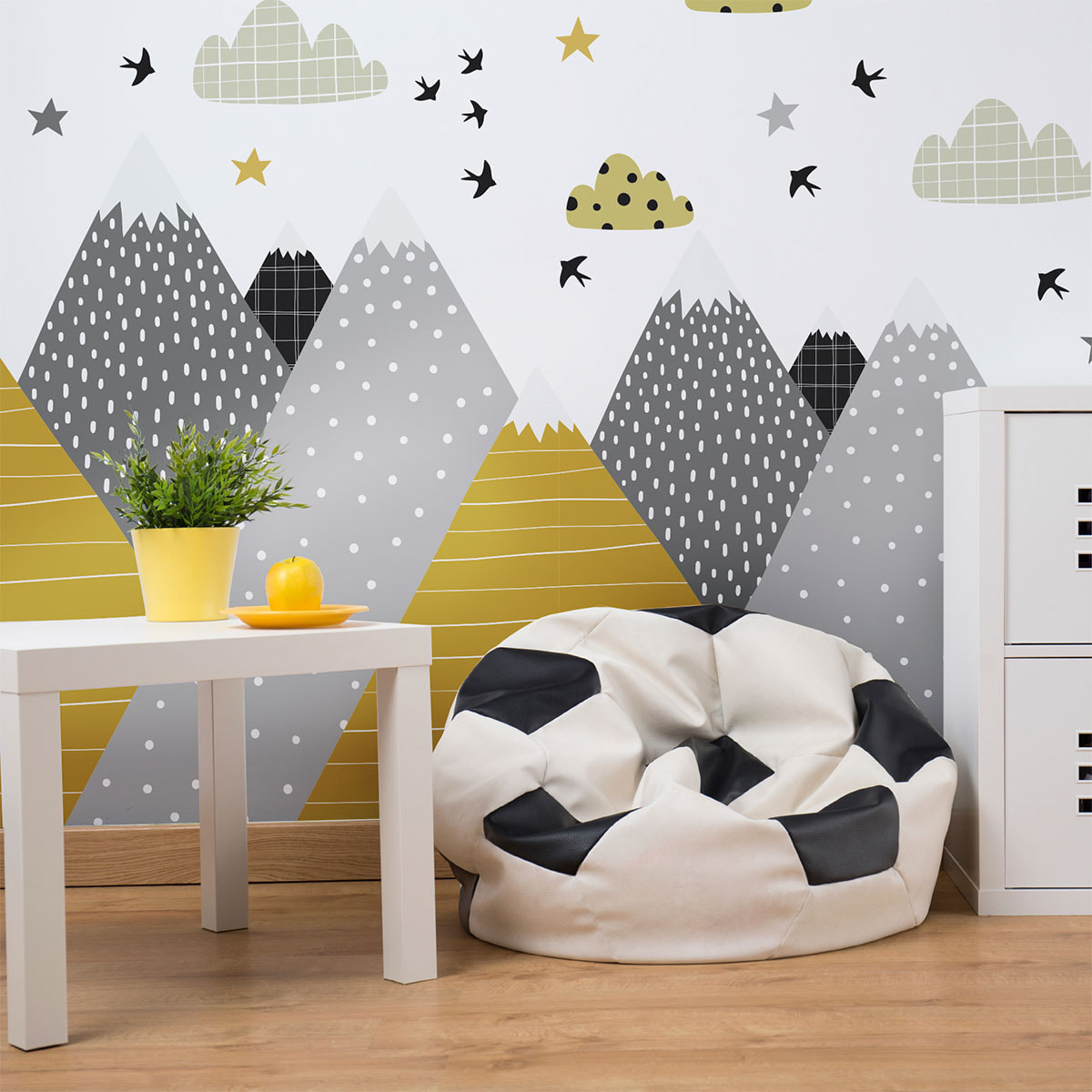 Stickers muraux enfants - Décoration chambre bébé - Autocollant Sticker mural géant enfant montagnes scandinaves HENRIKA