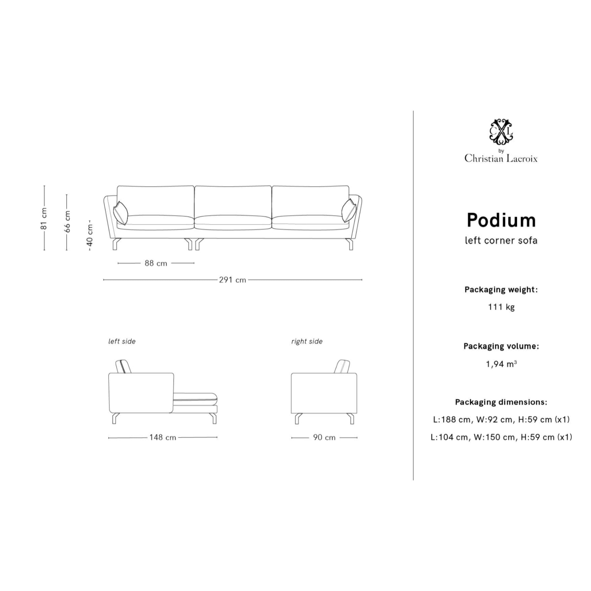 Canapé d'angle gauche "Podium" 5 places en velours pétrole