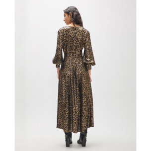 Abito midi stampato con scollo a scatola e tessuto elegante
