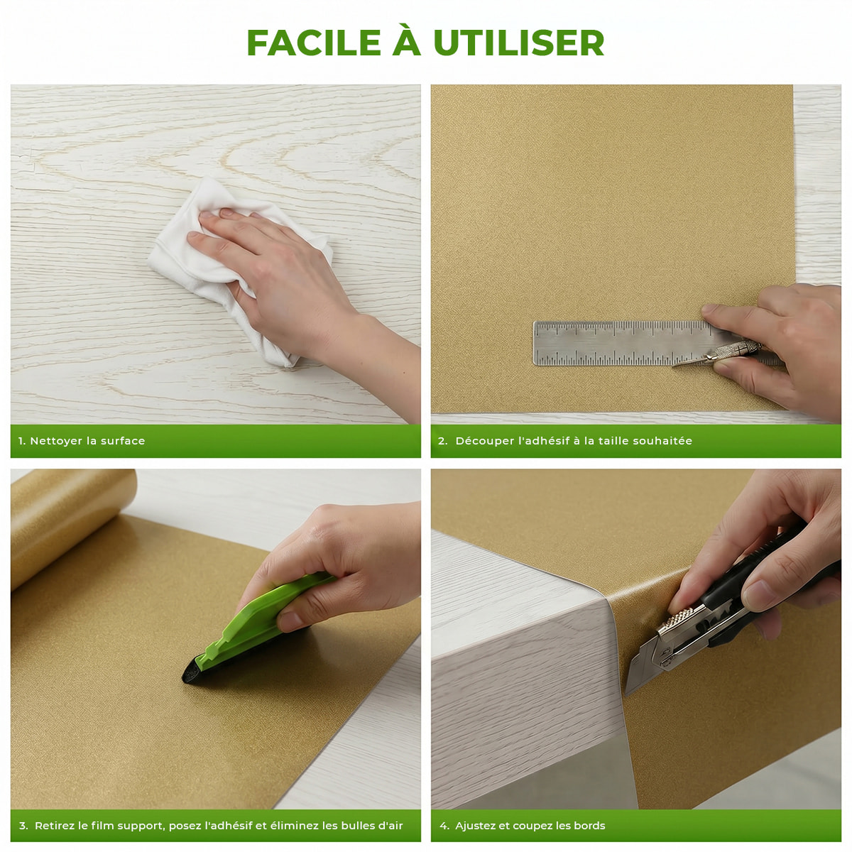 Rouleau adhésif décoratif Vinyle au Mètre - Or - Sticker Lavable Imperméable Mur Cuisine Meubles