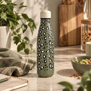 Bouteille animals léopard 500ml en acier inoxydable kaki