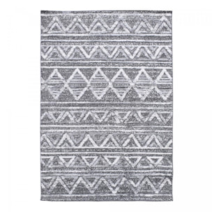 Tapis Gaco en relief dessin ethnique géométrique, couleur gris et blanc