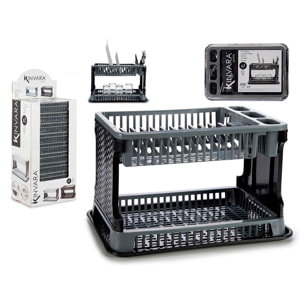 Scolapiatti grigio in plastica con 2 piani.