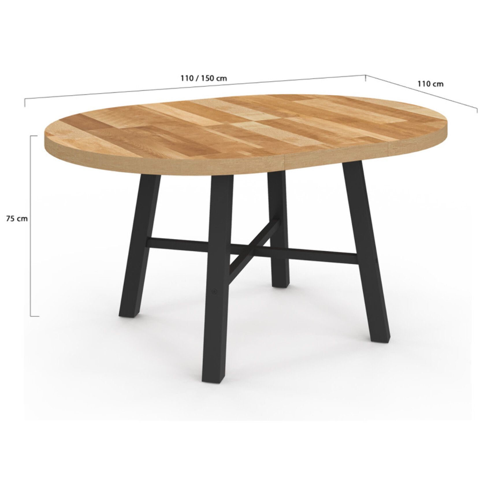 Table repas Mathilde plateau extensible 110-150cm bois et pieds noirs