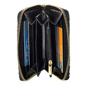 Avelengo cartera mujer, de piel auténtica Gamuza con estampado animal print leopardo lacada brillante.