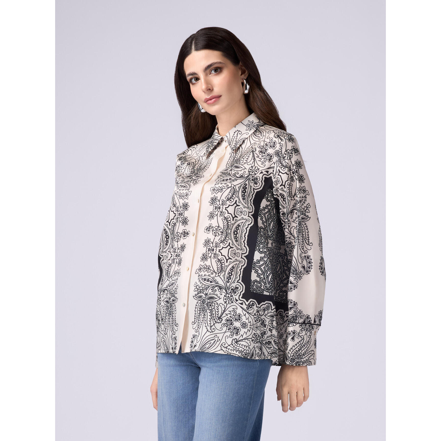 Oltre - Camicia in raso fantasia - Bianco