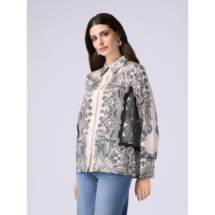 Oltre - Camicia in raso fantasia - Bianco