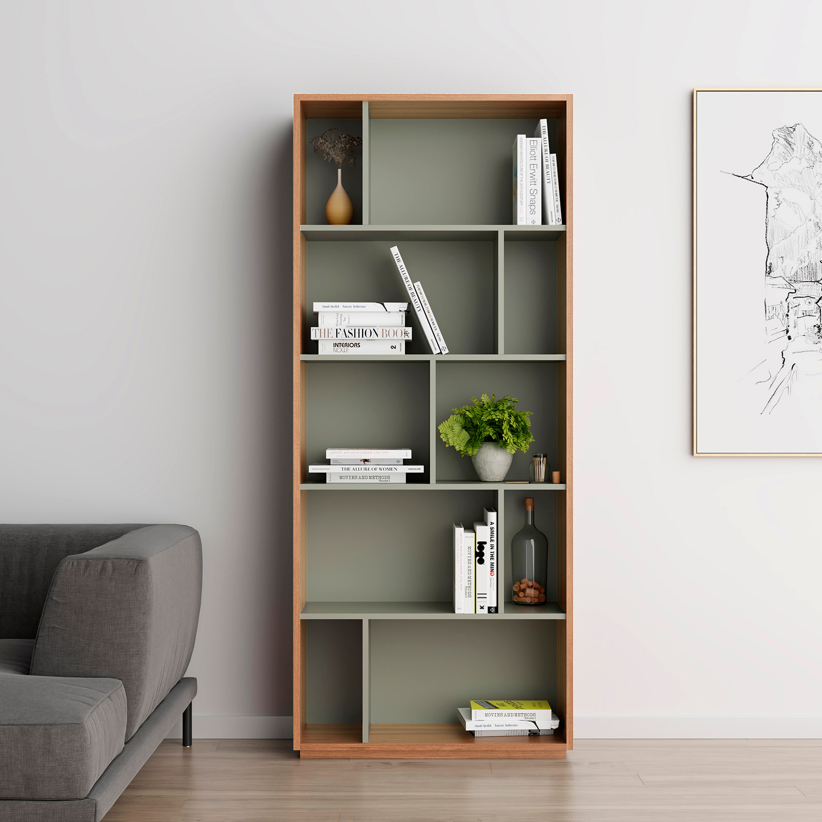 Estantería librería Nack melamina nogal-verde 191x80x32 cm