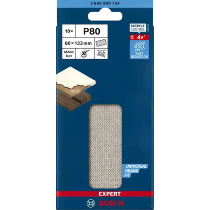 Feuilles abrasives BOSCH EXPERT rectangulaire bois et peinture net M480 - 80X133mm - G80 - 2608900734