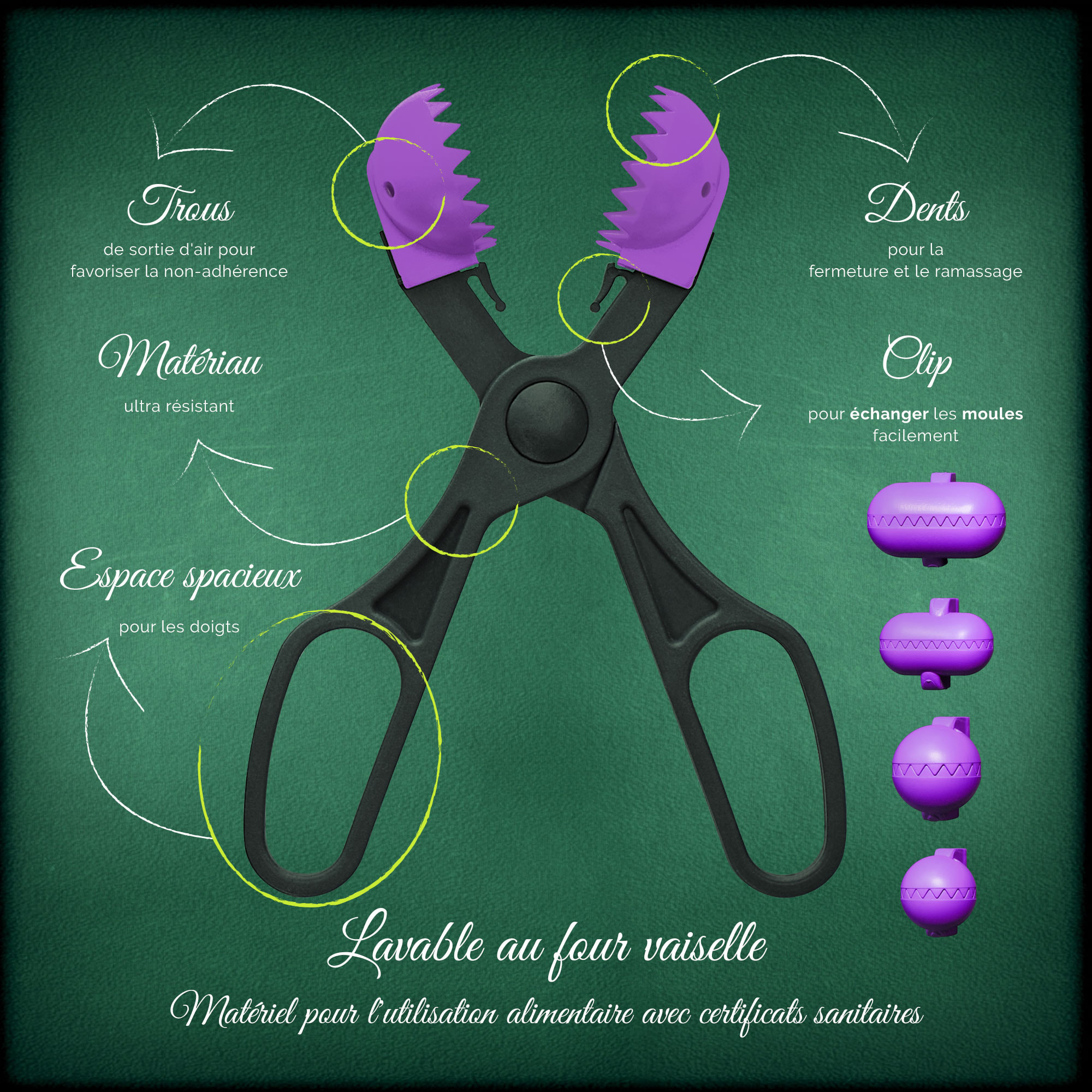 Pack utensilio multiusos con 4 moldes intercambiables color morado + 40 bandejas de conservación - La croquetera: patentado y fabricado en España