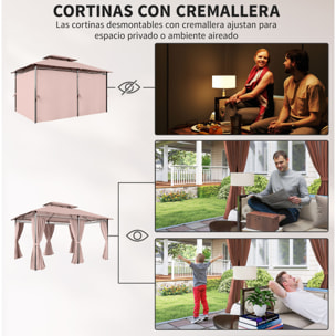para Jardín 3x4 m Pérgola de Jardín Gazebo con Doble Techo Paredes Laterales Resistente al Agua Carpa para Exterior Terraza Patio Caqui