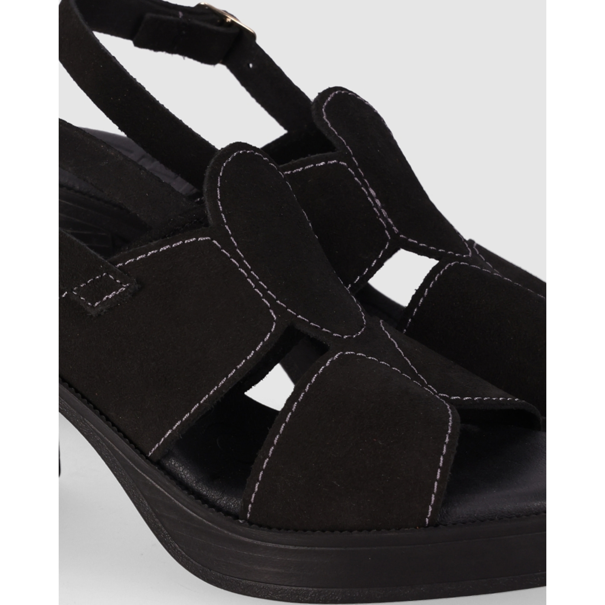 Sandalias de Serraje - Negro - Tacón: 8 cm